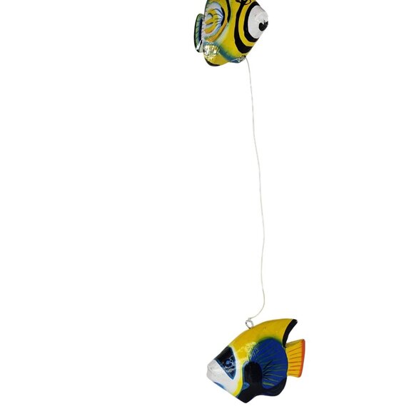 Wooden Fish Wall Hanging Decor With 3 Hand-Painted Fish On String For Nautical H - Picture 6 of 6